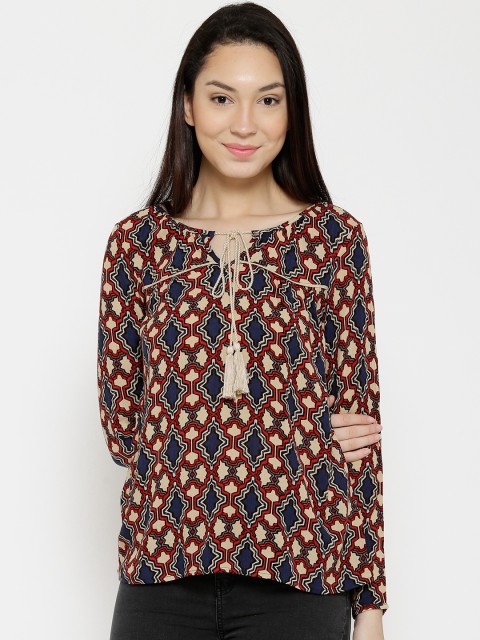 

Vero Moda Women Beige & Blue Printed Top