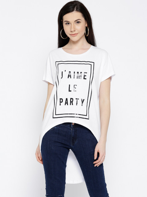 

Vero Moda Women White Printed High-Low Pure Cotton Top