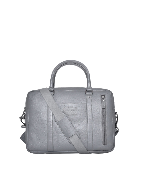 

OLIVE MIST Unisex Grey Textured Leather Laptop Bag
