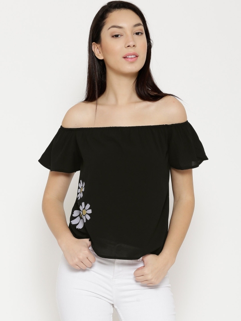 

Vero Moda Women Black Print Detail Off-Shoulder Top