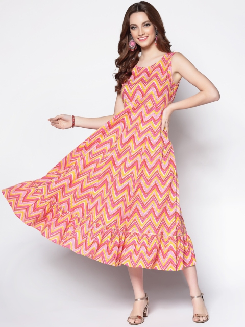 

Sera Women Pink Chevron Flared Sleeves Anarkali Kurta