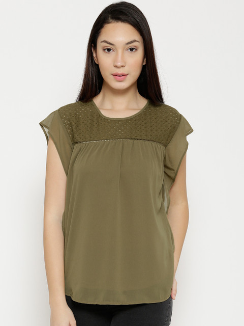 

Vero Moda Women Olive Green Solid Top