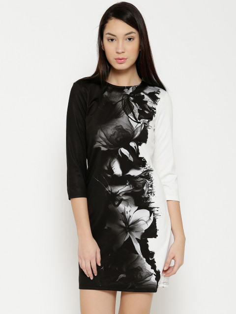 

Vero Moda Women Black & White Floral Print Sheath Dress