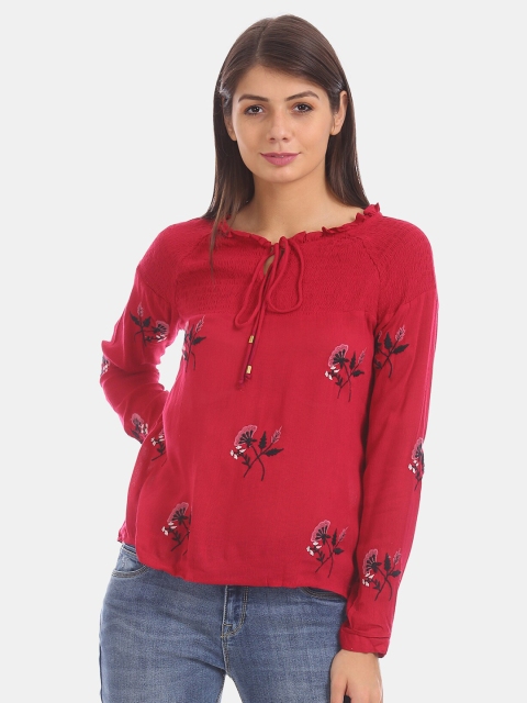 

Cherokee Pink Floral Tie-Up Neck Regular Top