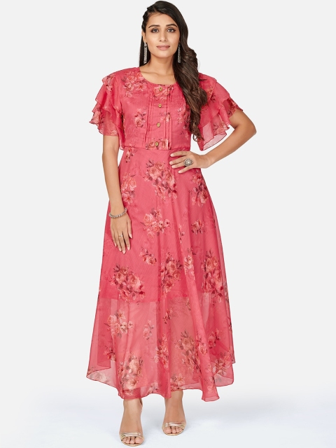 

Vbuyz Women Pink Printed Flared Sleeves Georgette Anarkali Kurta
