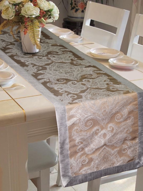 

Lushomes Brown & Silver Jacquard Table Runner, Multi