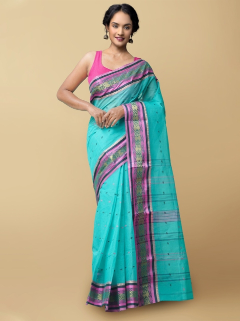 

Unnati Silks Women Blue & Pink Pure Handloom Bengal Tant Cotton Sustainable Saree