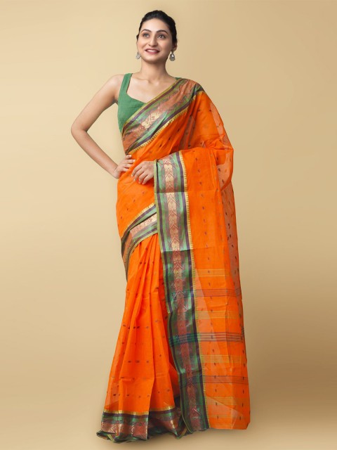 

Unnati Silks Women Red & Green Pure Handloom Bengal Tant Cotton Sustainable Saree