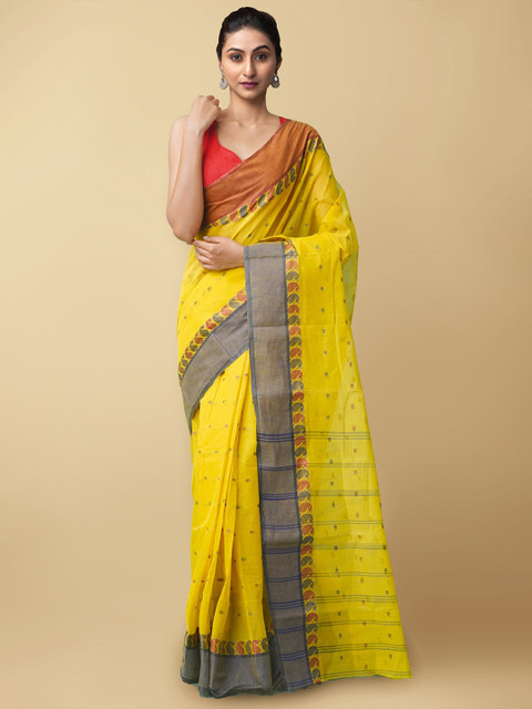 

Unnati Silks Women Green & Blue Pure Handloom Bengal Tant Cotton Sustainable Saree