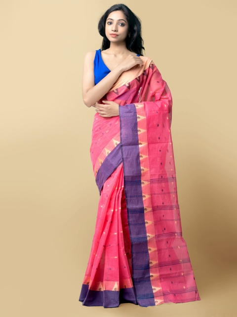 

Unnati Silks Women Pink & Gold-Toned Pure Handloom Bengal Tant Cotton Sustainable Saree