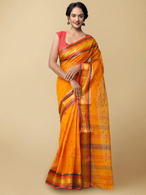 

Unnati Silks Women Orange Pure Handloom Bengal Tant Cotton Sustainable Saree