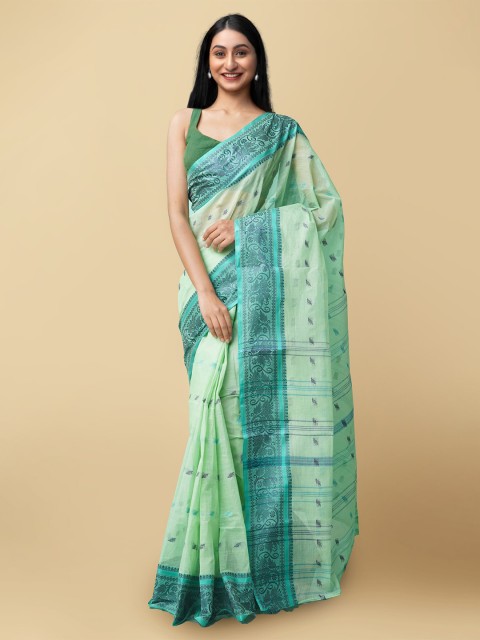 

Unnati Silks Women Green & Grey Pure Handloom Bengal Tant Cotton Saree