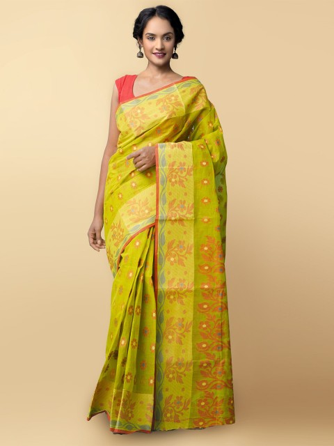 

Unnati Silks Women Green & Red Pure Handloom Bengal Tant Cotton Sustainable Saree