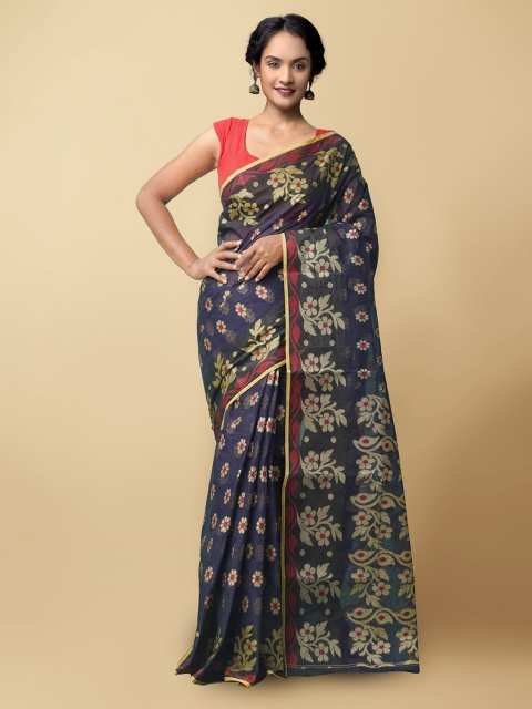 

Unnati Silks Women Black & Gold-Toned Pure Handloom Bengal Tant Cotton Sustainable Saree