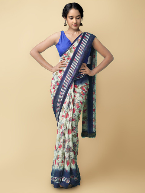 

Unnati Silks Women Green & Blue Printed Georgette Saree