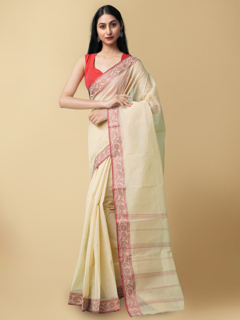 

Unnati Silks Women Beige Pure Handloom Bengal Tant Cotton Sustainable Saree