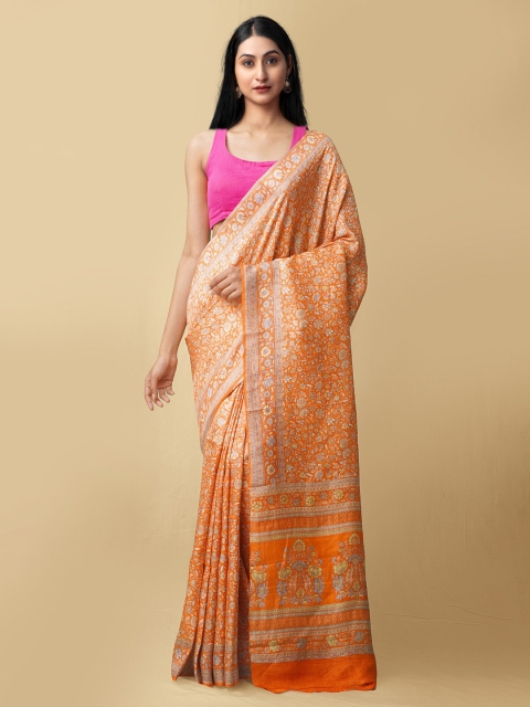 

Unnati Silks Women Orange & Beige Pure Handloom Bangalore Silk Sustainable Saree