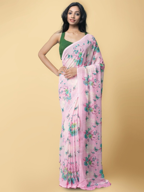 

Unnati Silks Women Pink & Green Printed Georgette Saree