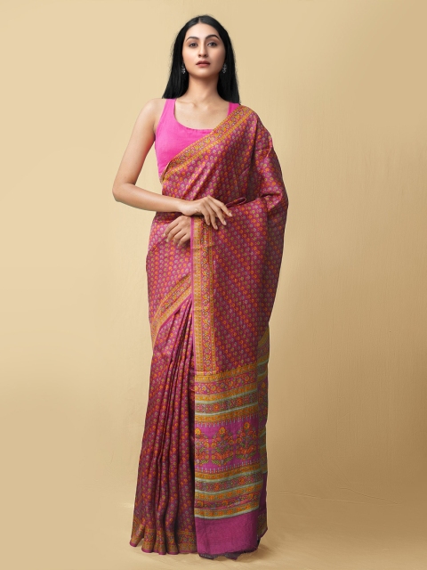 

Unnati Silks Women Purple & Orange Pure Handloom Bangalore Silk Sustainable Saree