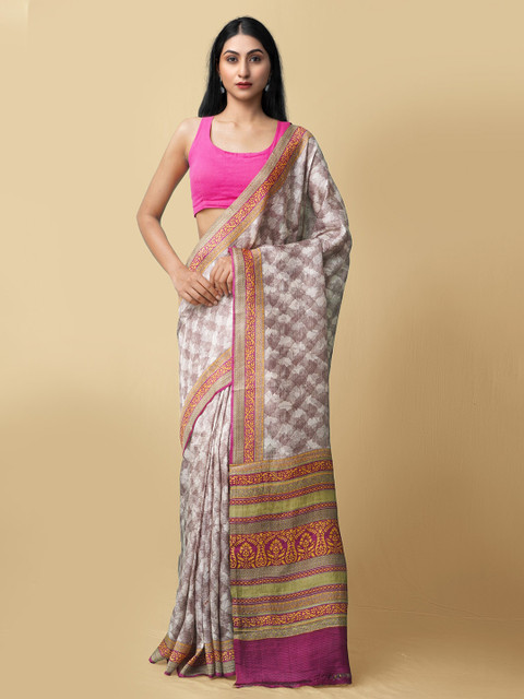 

Unnati Silks Women Brown & Pink Pure Handloom Bangalore Silk Sustainable Saree