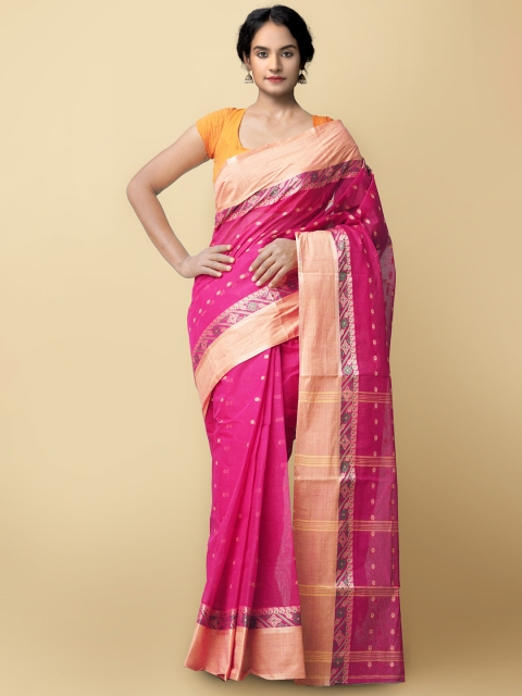 

Unnati Silks Women Pink & Pink Pure Handloom Bengal Tant Cotton Sustainable Saree