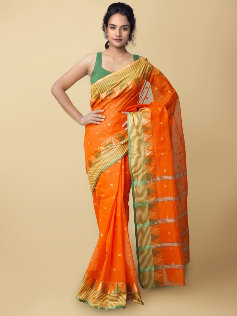 

Unnati Silks Women Orange Pure Handloom Bengal Tant Cotton Saree