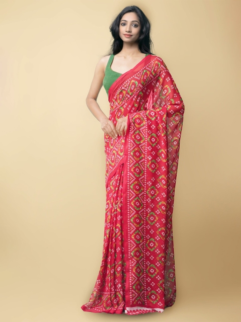 

Unnati Silks Women Red Printed Art Chiffon Saree