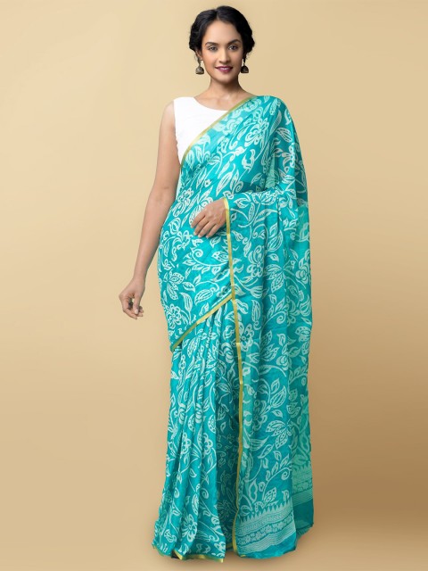 

Unnati Silks Women Green Printed Art Chiffon Saree
