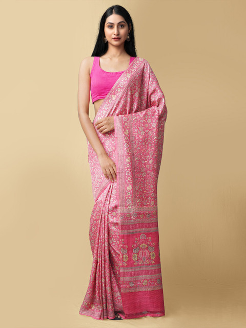 

Unnati Silks Pink Floral Printed Bangalore Pure Silk Saree