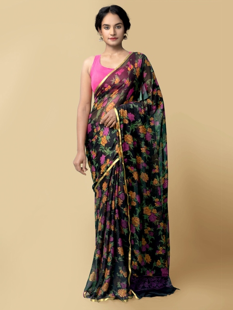 

Unnati Silks Women Black & Pink Printed Art Chiffon Saree