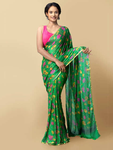 

Unnati Silks Women Green Printed Art Chiffon Saree