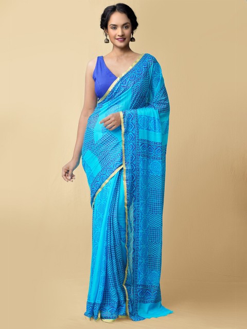 

Unnati Silks Women Blue Printed Art Chiffon Saree
