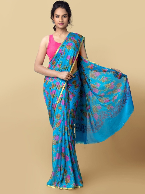 

Unnati Silks Women Blue & Pink Printed Art Chiffon Saree