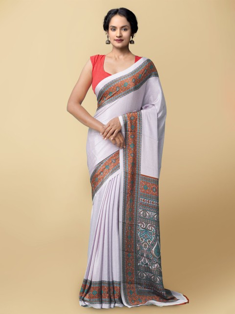 

Unnati Silks Women Grey & Red Printed Crepe Art Silk Saree