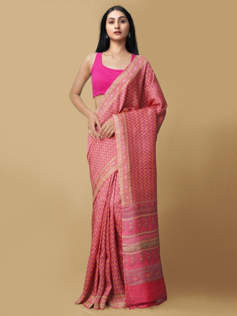 

Unnati Silks Women Pink & Yellow Pure Handloom Bangalore Silk Sustainable Saree