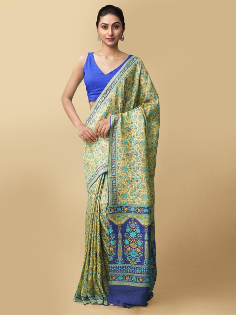 

Unnati Silks Women Brown & Blue Pure Handloom Bangalore Silk Sustainable Saree