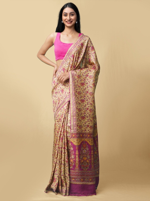

Unnati Silks Women Brown & Fuchsia Pure Handloom Bangalore Silk Sustainable Saree