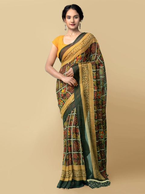 

Unnati Silks Women Green & Yellow Printed Art Chiffon Saree
