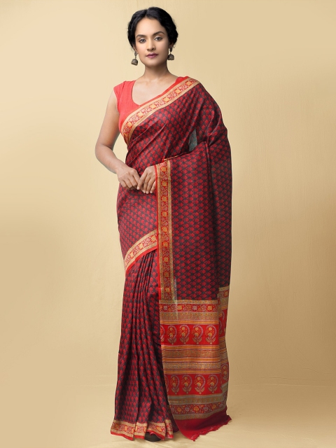 

Unnati Silks Women Black & Red Pure Handloom Bangalore Silk Sustainable Saree