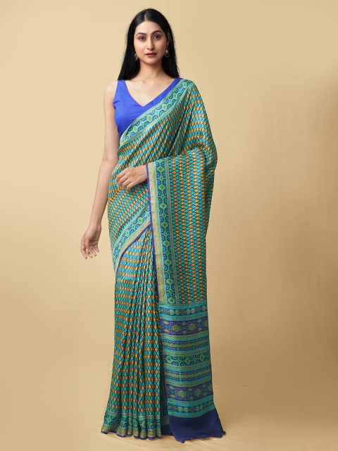 

Unnati Silks Women Blue & Brown Pure Handloom Bangalore Silk Sustainable Saree