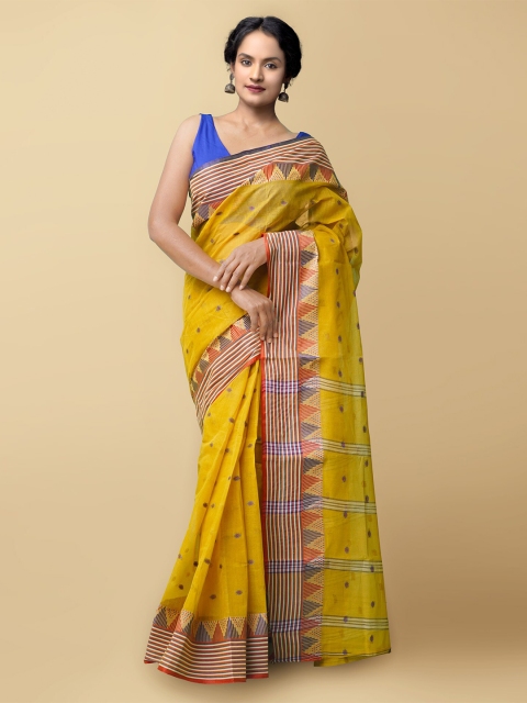 

Unnati Silks Women Yellow & Blue Pure Handloom Bengal Tant Cotton Sustainable Saree