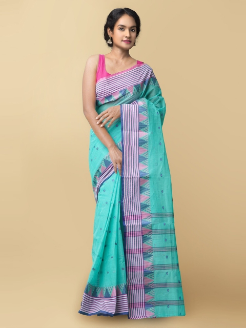 

Unnati Silks Women Blue & Pink Pure Handloom Bengal Tant Cotton Sustainable Saree