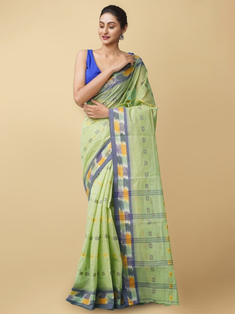 

Unnati Silks Women Green & Blue Pure Handloom Bengal Tant Cotton Sustainable Saree