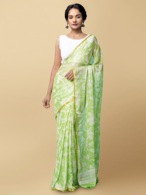 

Unnati Silks Women Green Printed Art Chiffon Saree