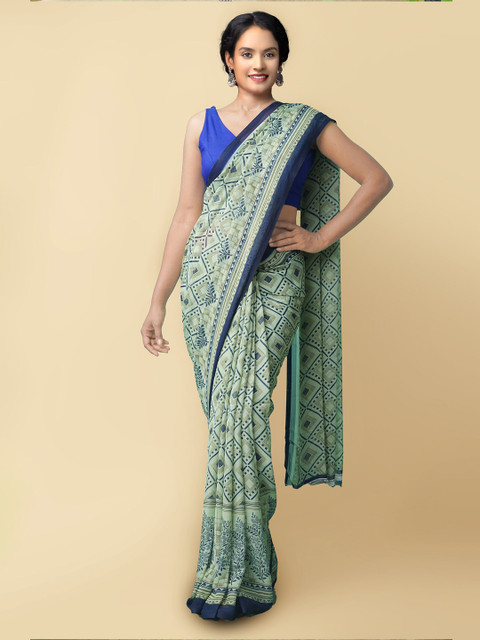 

Unnati Silks Women Green & Navy Blue Printed Georgette Saree