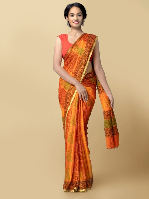 

Unnati Silks Women Orange & Brown Printed Art Chiffon Saree