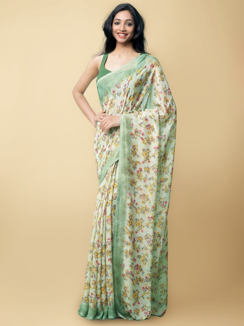 

Unnati Silks Women Green & Yellow Printed Georgette Saree
