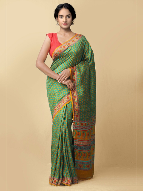 

Unnati Silks Women Green & Red Pure Handloom Bangalore Silk Sustainable Saree