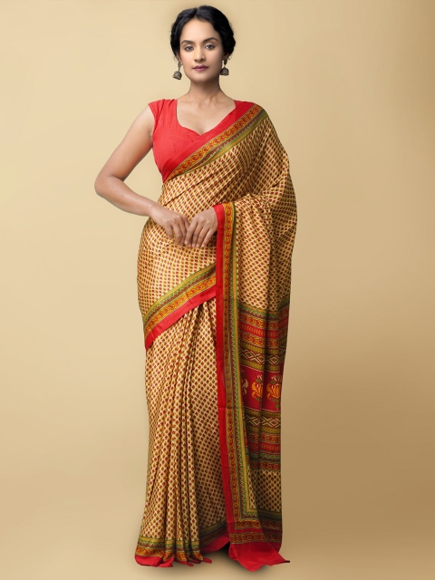 

Unnati Silks Women Brown & Green Printed Crepe Art Silk Saree