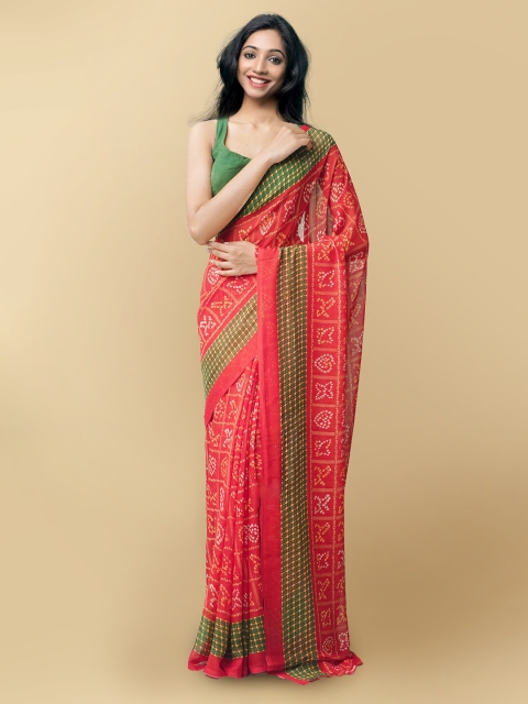

Unnati Silks Women Red & White Printed Art Chiffon Saree